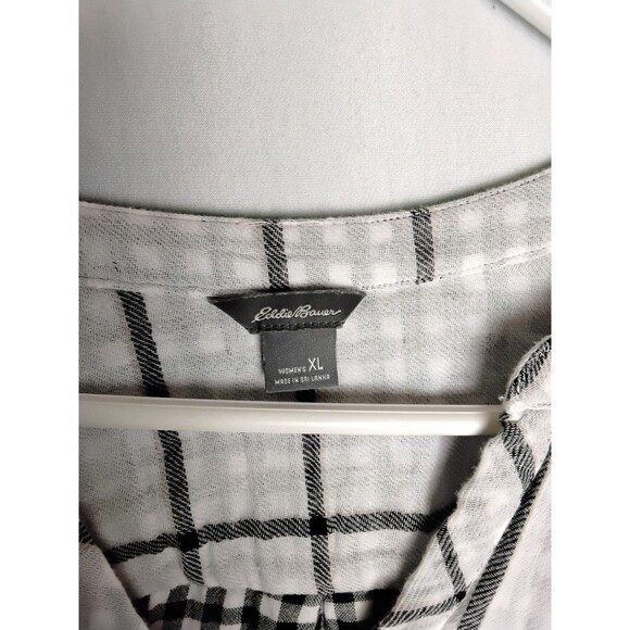 Eddie Bauer Shirt Womens XL Black White Gray Plaid Henley Long Sleeve  Cotton - Picture 4 of 4